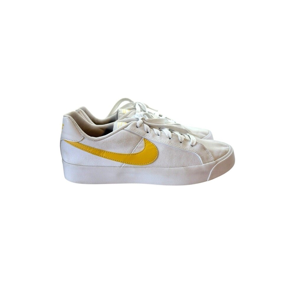 Nike Court Royale Womens Size 9 White Yellow Swoosh Canvas Sneaker Pre-Owned